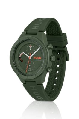 Green watch with silicone logo strap, Assorted-Pre-Pack