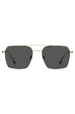 Double-bridge sunglasses in black and gold tones, Assorted-Pre-Pack