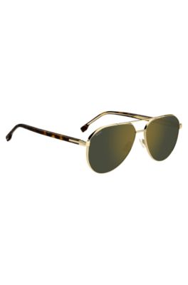 Gold-tone sunglasses with Havana-acetate temples, Assorted-Pre-Pack
