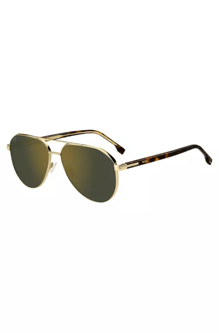 Gold-tone sunglasses with Havana-acetate temples