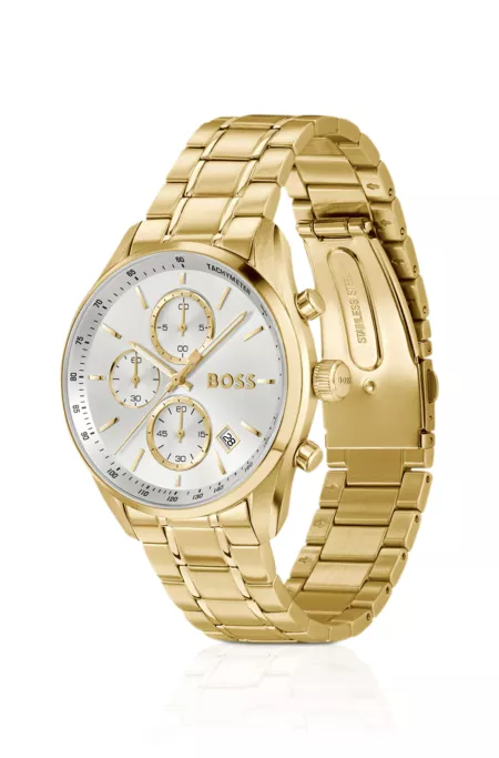 Gold-tone watch with silver-white dial