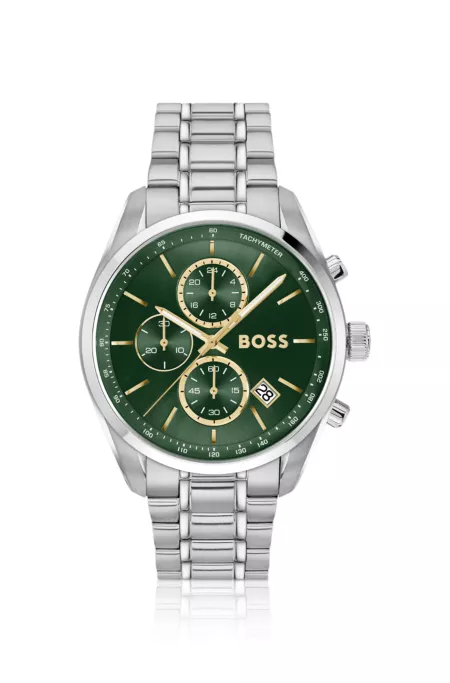 Steel-bracelet watch with green dial