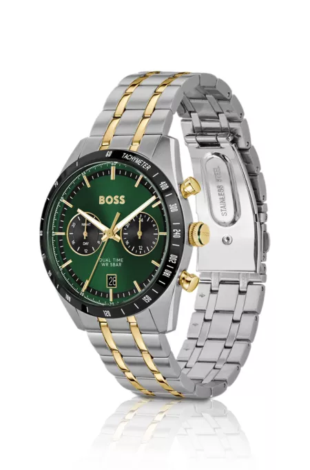 Green-dial watch with gold-effect bracelet