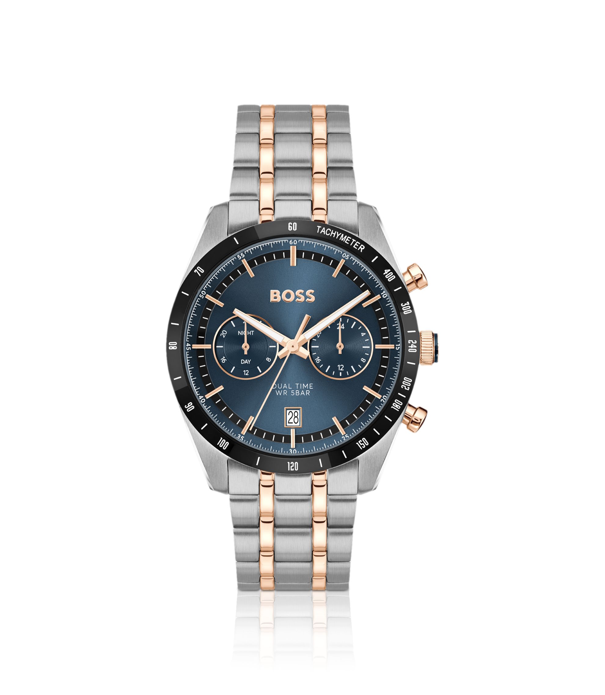 BOSS - Blue-dial watch with two-tone bracelet