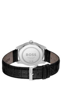 Leather-strap watch with black dial, Assorted-Pre-Pack