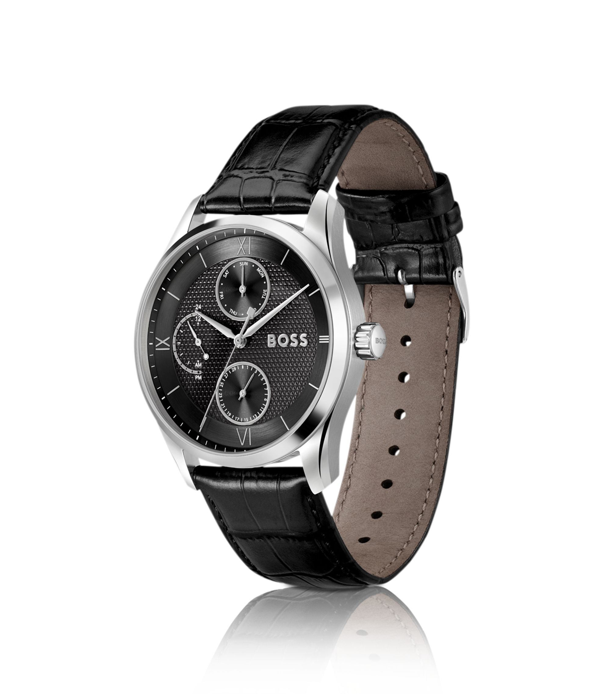 ブランデー BOSS BOSS - Leather-strap watch with black dial
