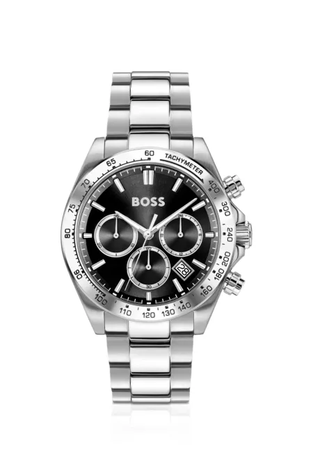 Hero 2.0 Black dial chronograph watch with steel bracelet