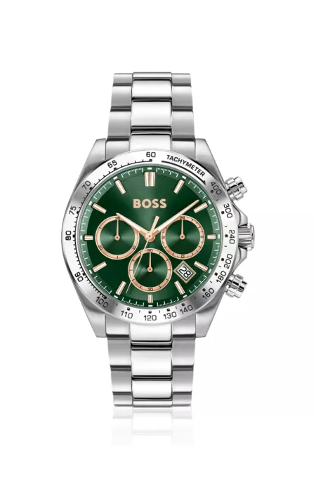 Steel-bracelet watch with green dial