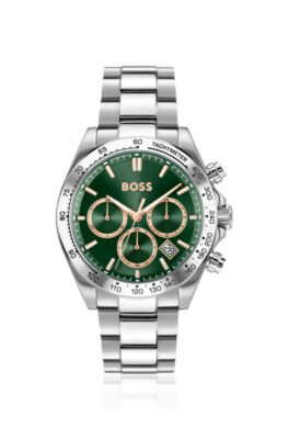 Steel-bracelet watch with green dial, Assorted-Pre-Pack