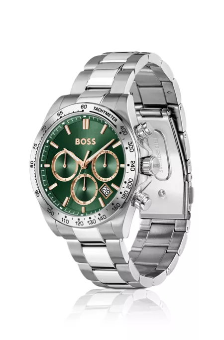 Steel-bracelet watch with green dial