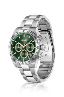 Steel-bracelet watch with green dial, Assorted-Pre-Pack