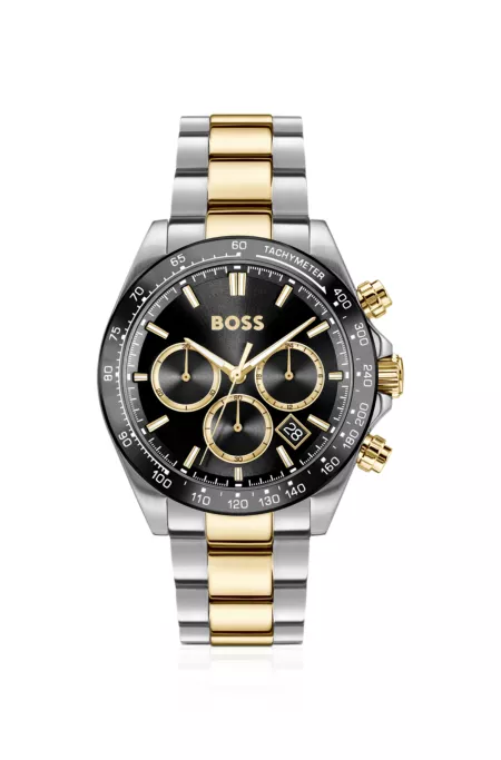 Steel-bracelet watch with black dial