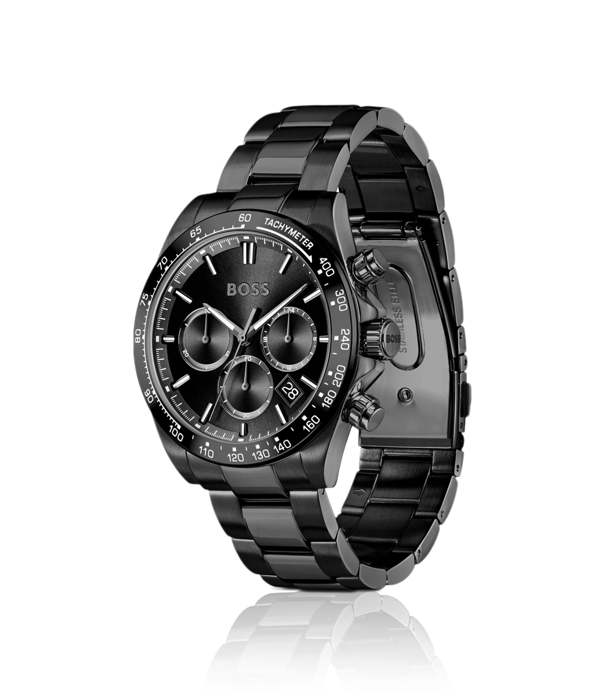 BOSS - Steel-bracelet watch with black dial