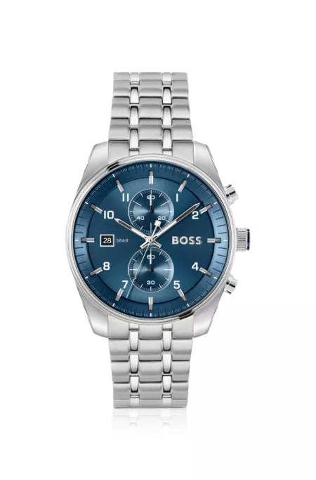 Steel-bracelet watch with blue dial