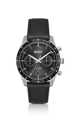 Leather-strap watch with black dial, Assorted-Pre-Pack