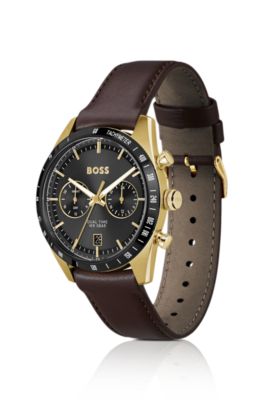 Reloj Tourmaster dorado con correa de piel marr&oacute;n, Assorted-Pre-Pack