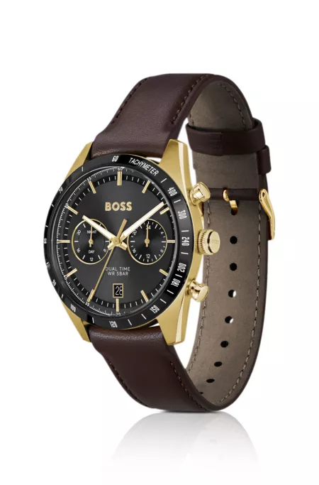 Tourmaster gold-tone watch with brown leather strap