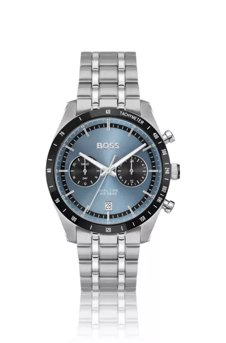 Steel-bracelet watch with blue dial