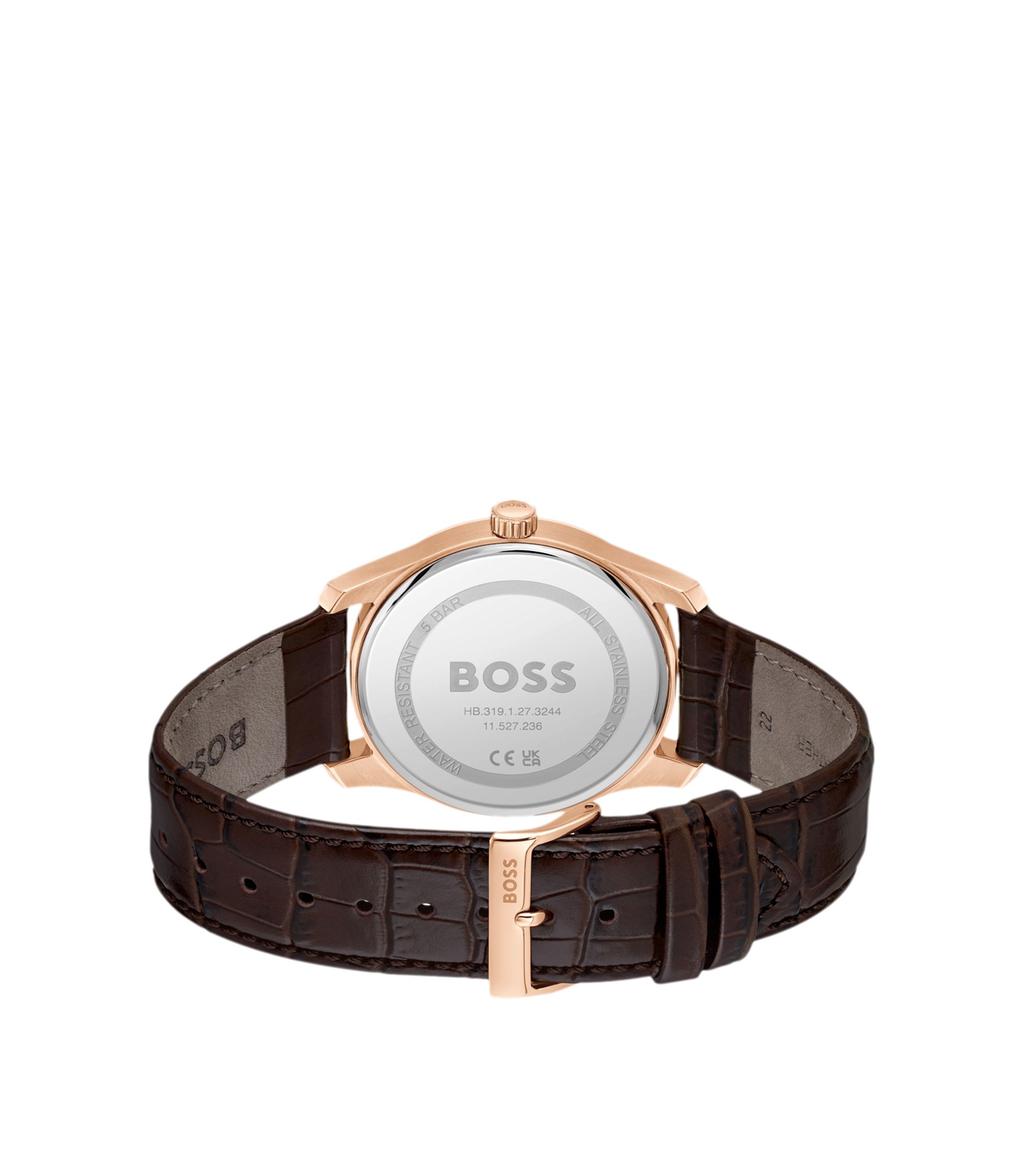 BOSS - Principle leather-strap watch with textured blue dial