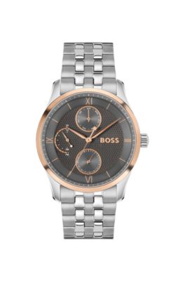 PRINCIPLE MASTER Reloj con esfera gris con textura y pulsera de eslabones, Assorted-Pre-Pack