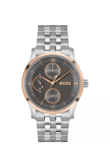 Steel-bracelet watch with grey dial