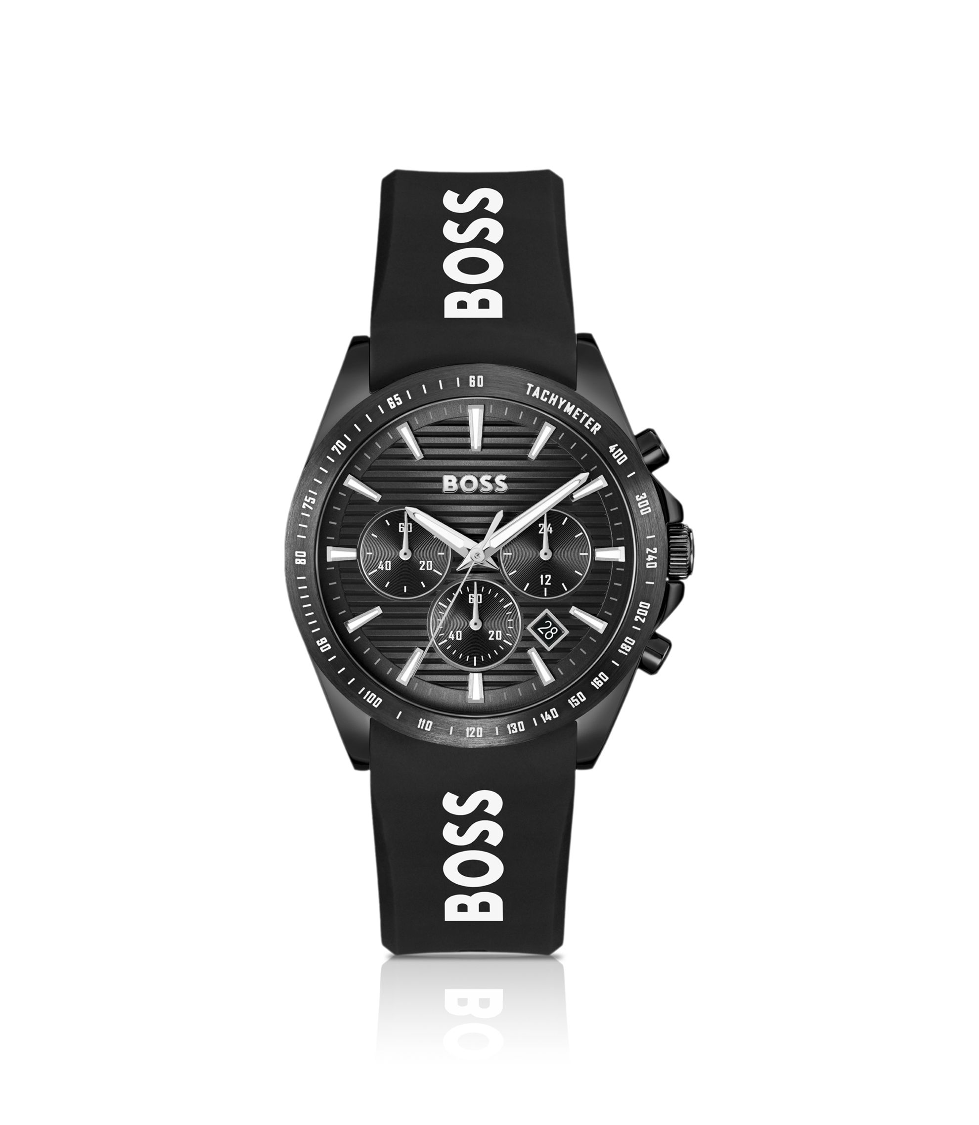BOSS - Silicone-strap watch with black dial
