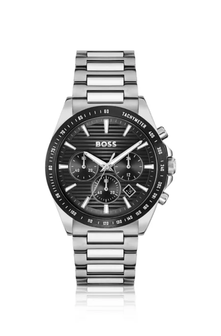 Steel-bracelet watch with black plating