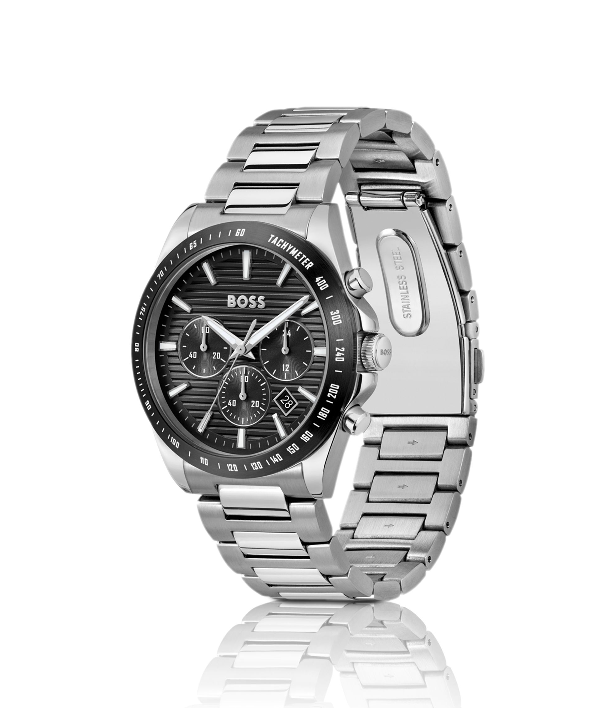 BOSS - Steel-bracelet watch with black plating