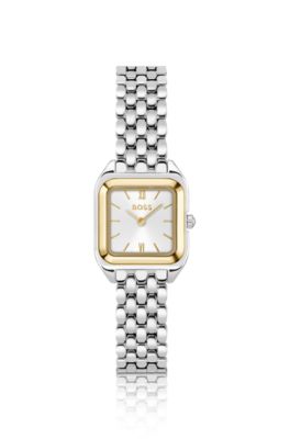 MAE PETITE Reloj con pulsera de eslabones de acero inoxidable y esfera blanca plateada, Assorted-Pre-Pack
