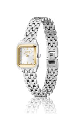 MAE PETITE Reloj con pulsera de eslabones de acero inoxidable y esfera blanca plateada, Assorted-Pre-Pack