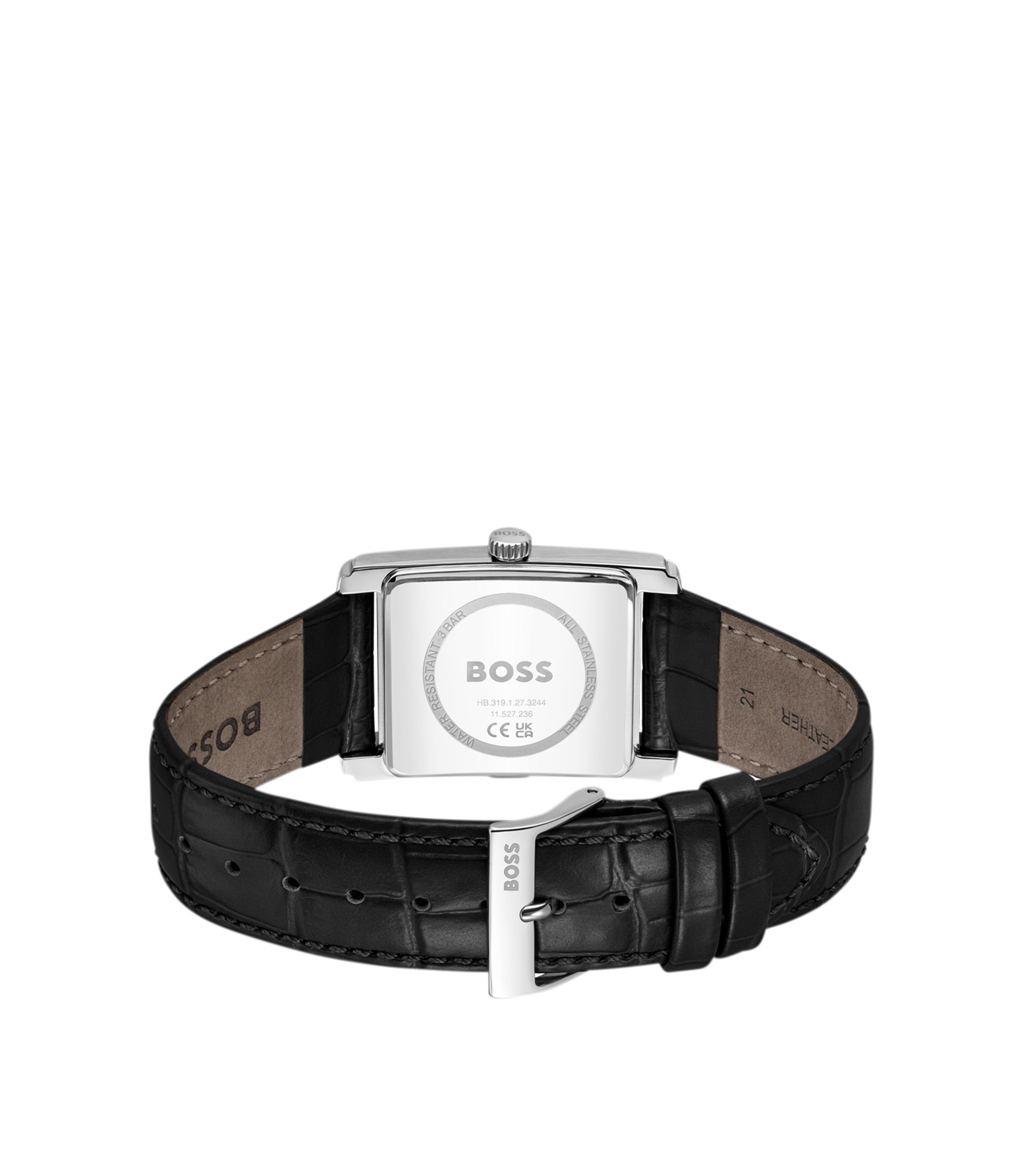BOSS - Leather-strap watch with black dial