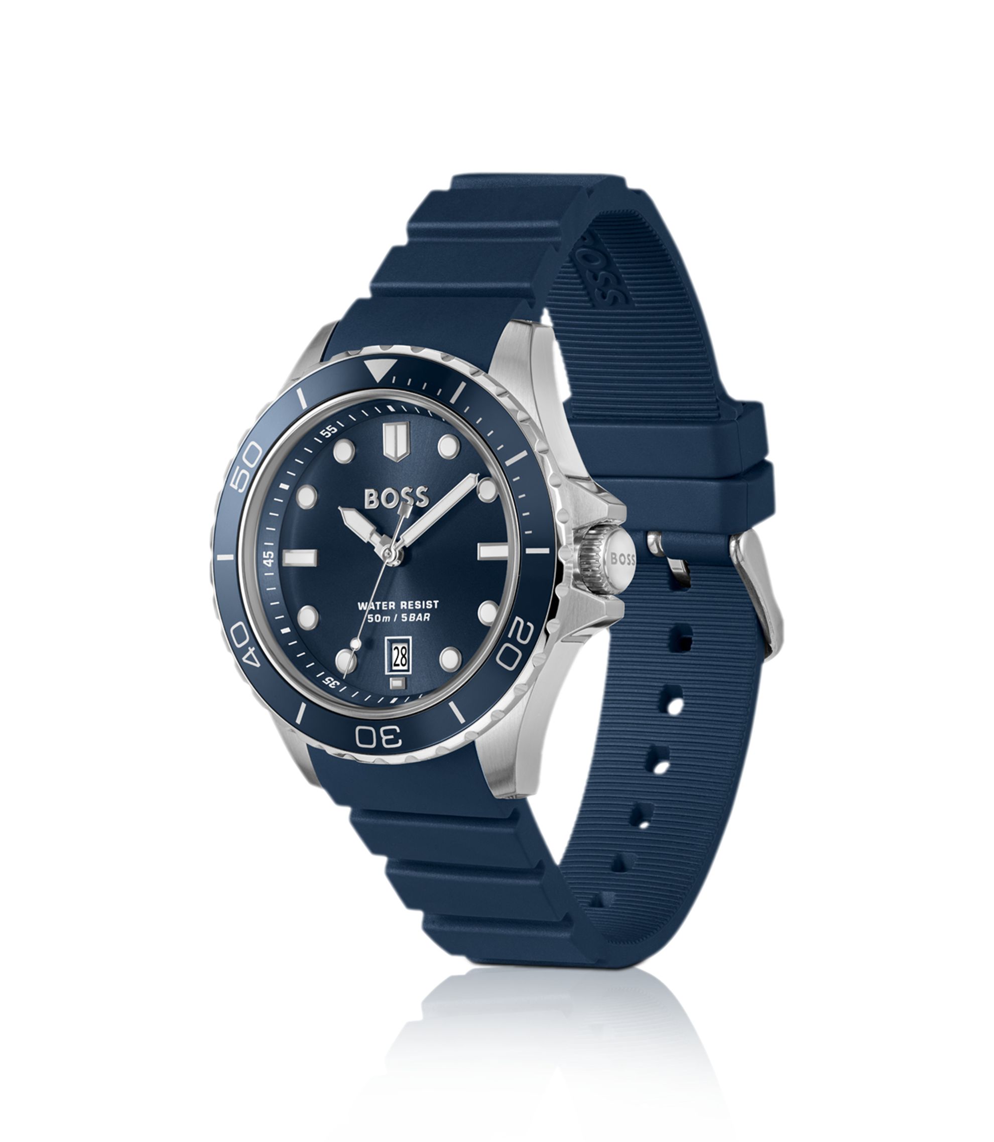まこと BOSS - Troper blue-dial watch with silicone strap