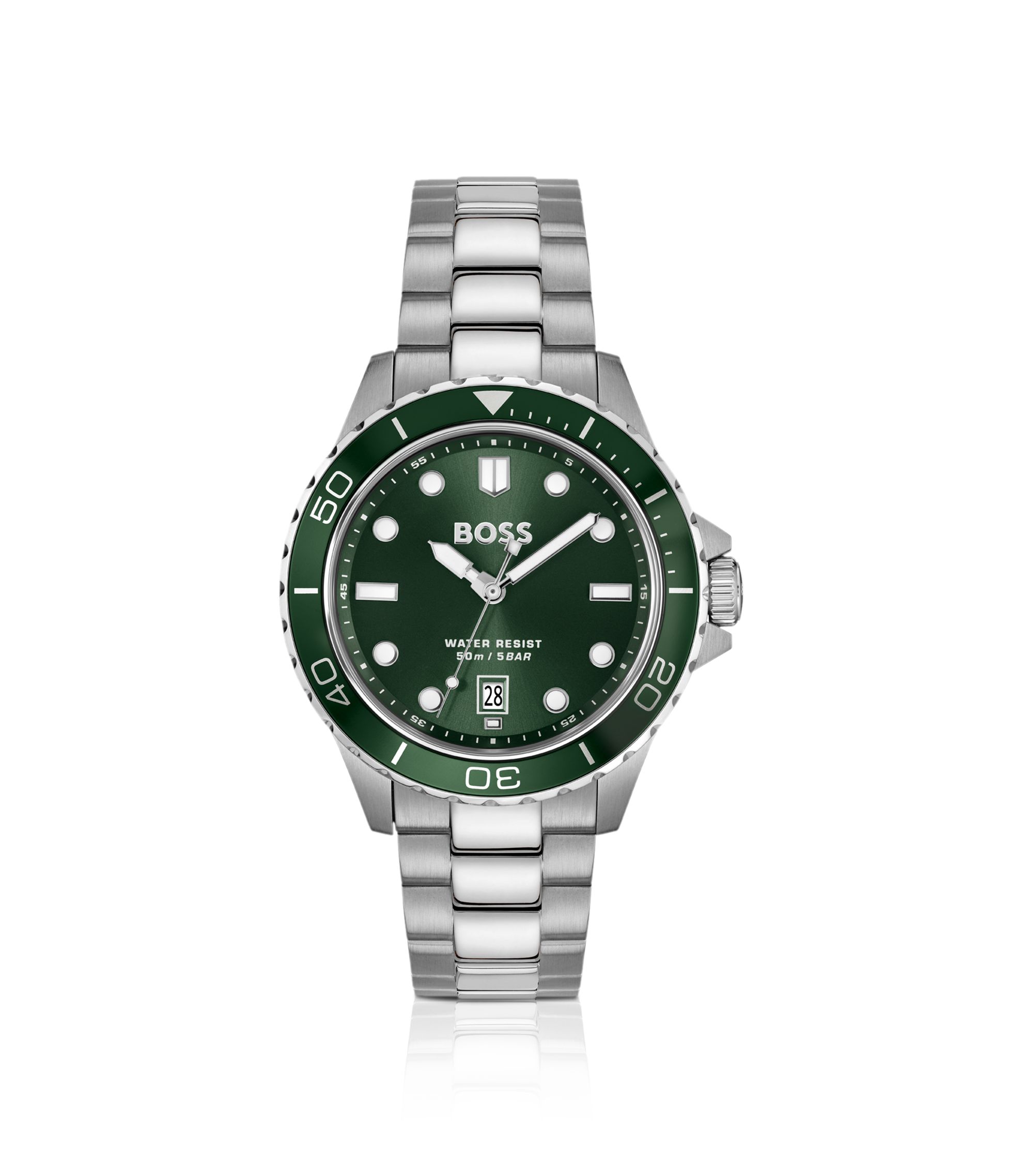 BOSS - Steel-bracelet watch with green dial
