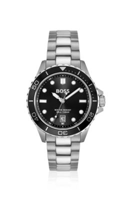 Steel-bracelet watch with black dial, Assorted-Pre-Pack