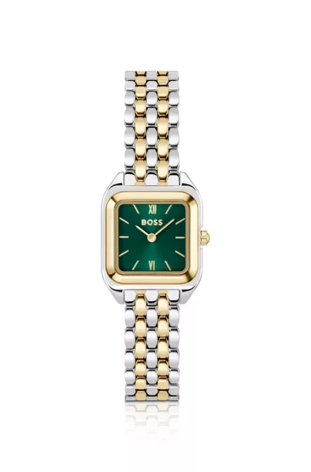 Silver-effect watch with two-tone strap