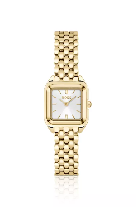 Gold-effect watch with silver-white dial