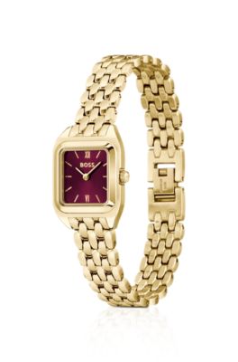 Reloj Mae Petite en tono dorado con esfera borgo&ntilde;a, Assorted-Pre-Pack