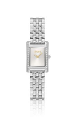 LUCY PRECIOUS Reloj plateado adornado con cristales y esfera blanca plateada, Assorted-Pre-Pack