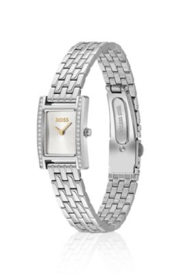 LUCY PRECIOUS Reloj plateado adornado con cristales y esfera blanca plateada, Assorted-Pre-Pack