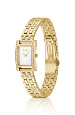 LUCY PRECIOUS Reloj de efecto dorado adornado con cristales y esfera blanca, Assorted-Pre-Pack