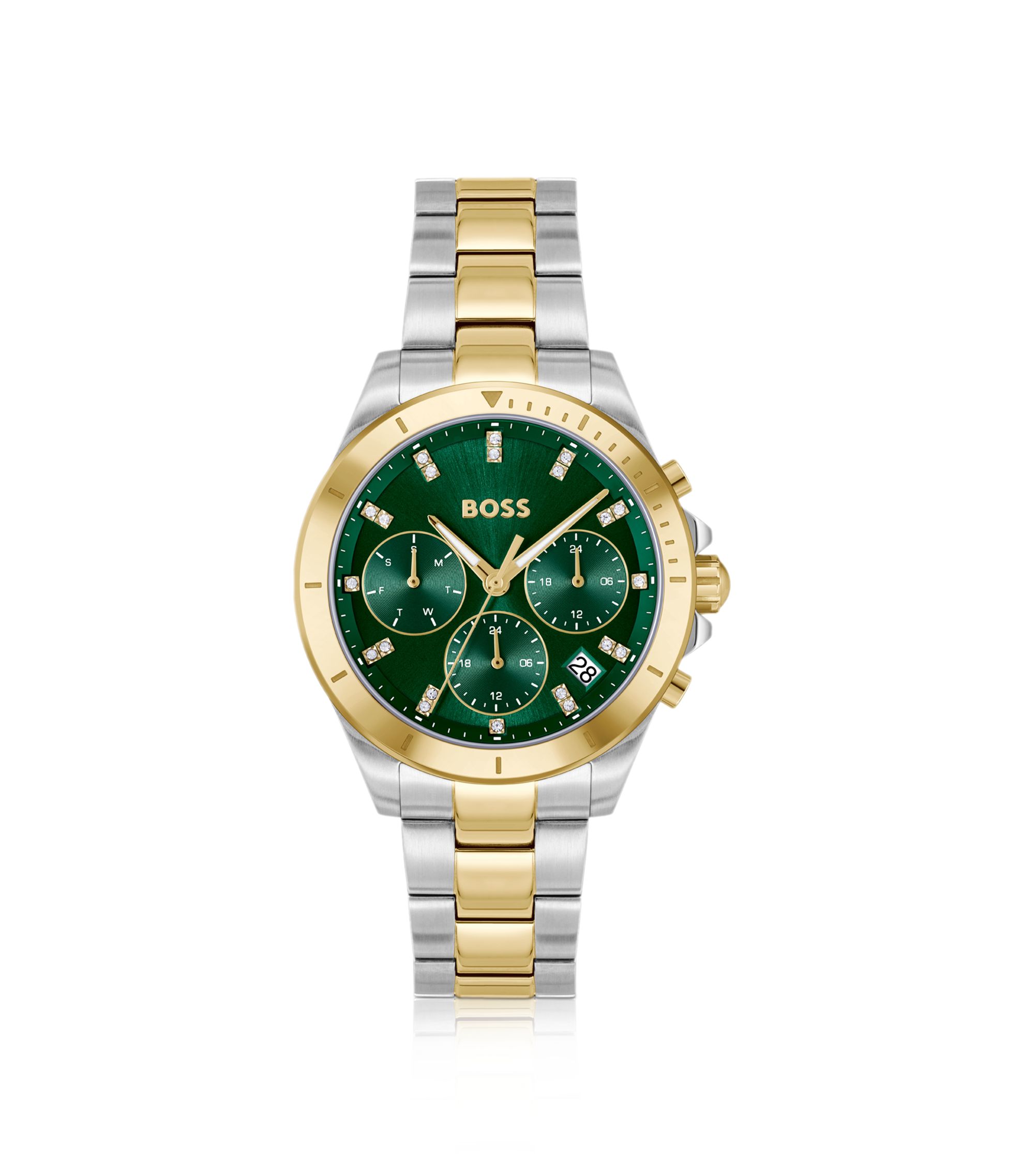 BOSS - Alley green-dial watch in two-tone steel