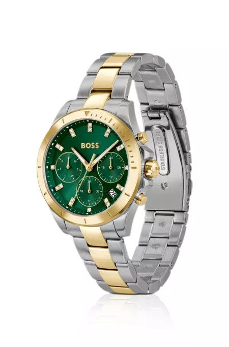 Alley green-dial watch in two-tone steel