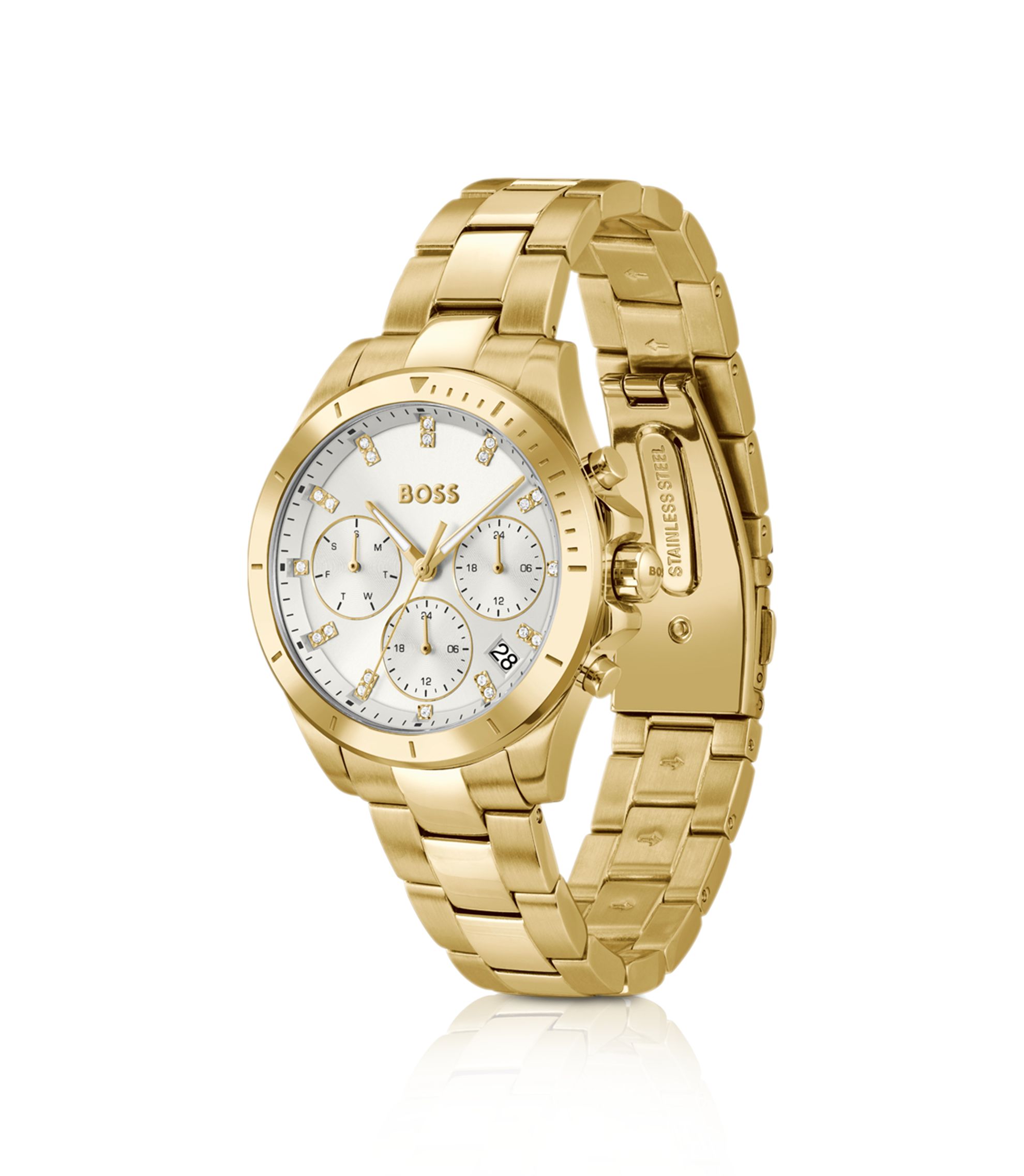 BOSS - Alley gold-tone watch with silver-white dial