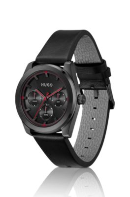 Reloj #BRIGHT SPORT chapado en negro con correa de piel a tono, Assorted-Pre-Pack