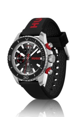 Silicone-strap watch with black dial, Assorted-Pre-Pack