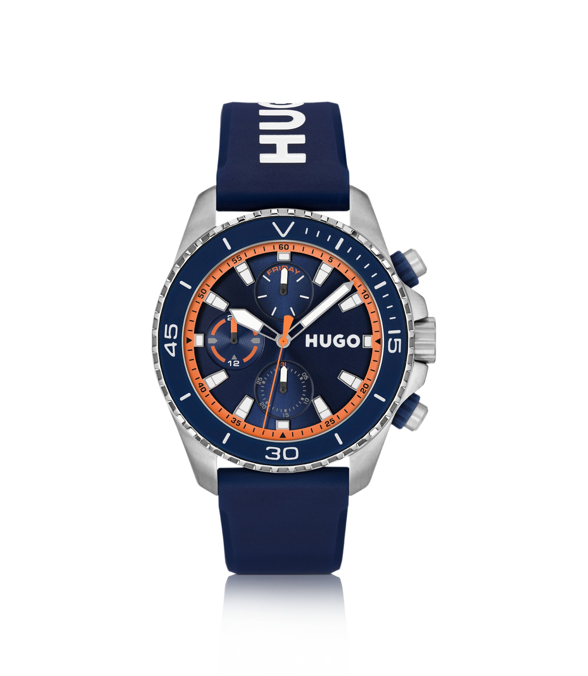HUGO - Dive logo-strap watch with silicone-inlay bezel