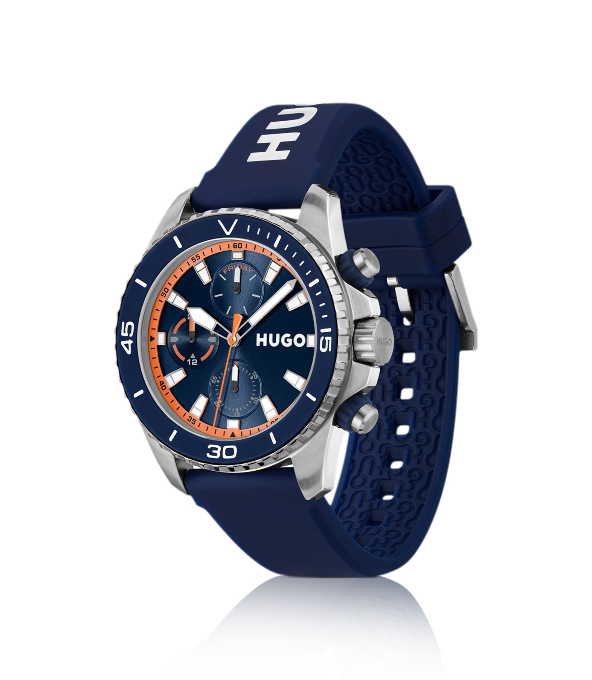 HUGO - Dive logo-strap watch with silicone-inlay bezel