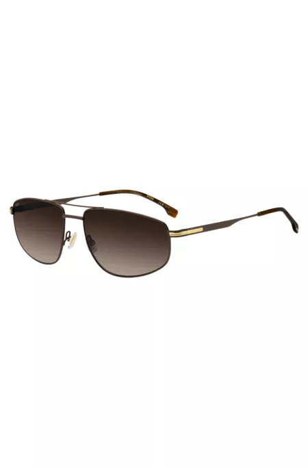 Matte brown sunglasses with gold-tone trims