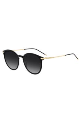 Black acetate sunglasses with gold-tone temples, Assorted-Pre-Pack