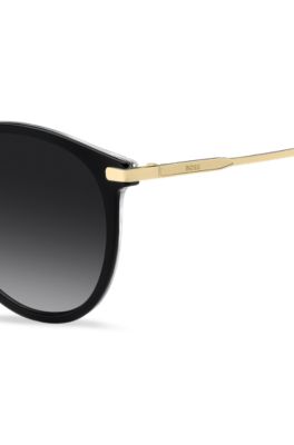 Black acetate sunglasses with gold-tone temples, Assorted-Pre-Pack